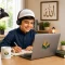 Young student immersed in online learning